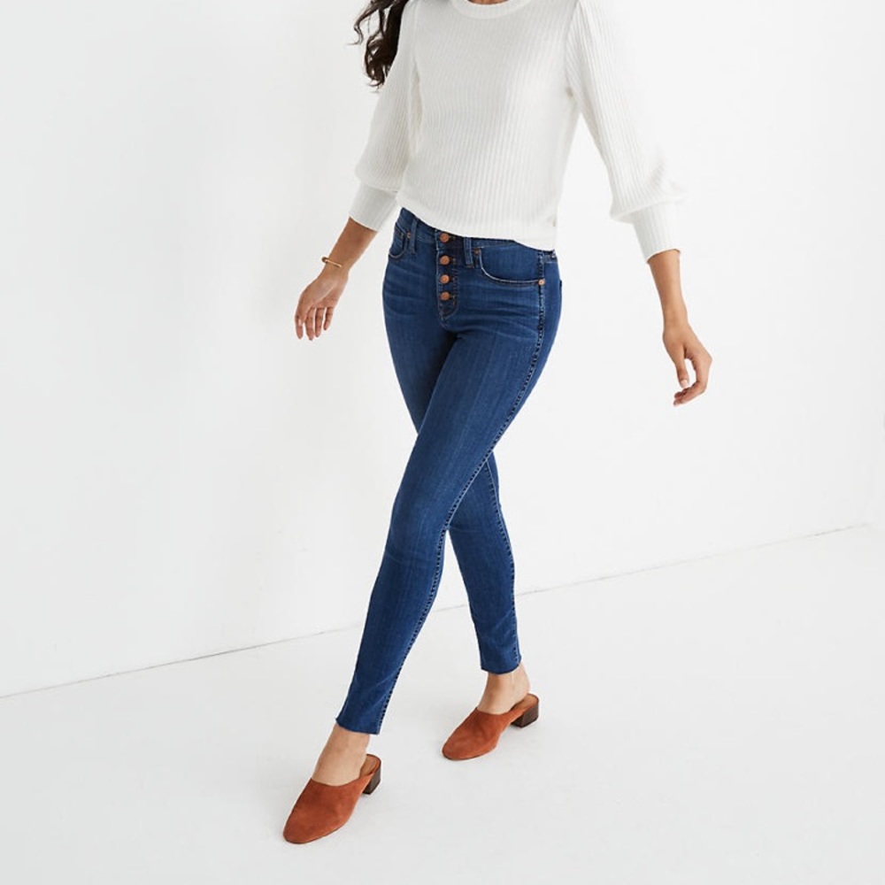 Madewell high rise button fly jeans with raw hem
